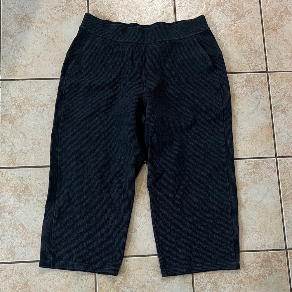 Lululemon Charcoal Gray Pull-On Ribbed Knit‎ Wide Leg Crop Pants, Sz 14